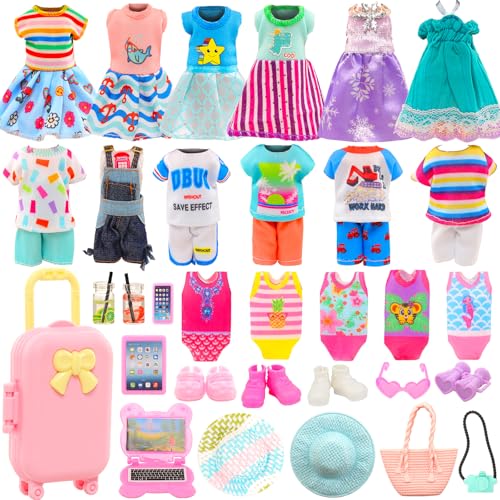 25 Pcs 5.3 Inch Doll Clothes Accessories Suitcase Travel Set