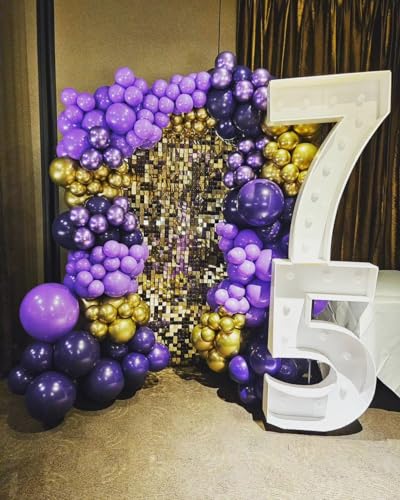 Image of Purple and Gold Balloons Arch Kit, 140Pcs Dark Purple Metallic Gold Lavender Lilac Metallic Purple with Confetti Balloons for Baby Shower Girl Princess Party Women Birthday Wedding Decorations