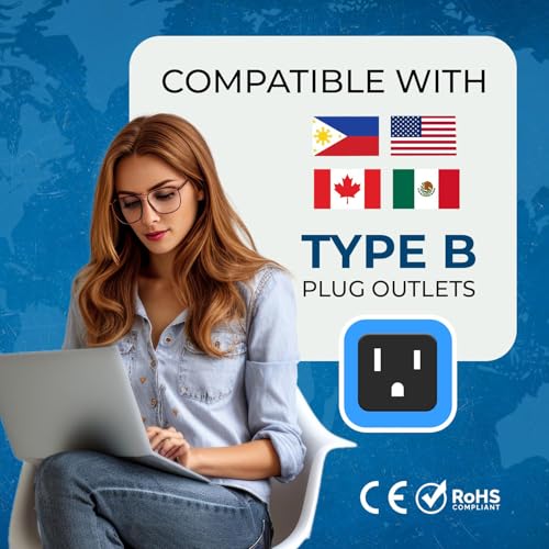Image of OREI India to Canada, USA Travel Adapter, Philippines, Type B Plug, 2 in 1, Perfect for Laptop, Chargers, CE, RoHS, Black