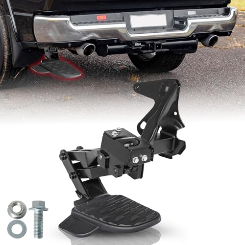Tailgate Bed Step Rear Bumper Step 400 LBS Heavy Duty Aluminum Folding Pickup Step Compatible with 2019-2024 Dodge Ram 1500 DT New Body Style w/Dual Exhaust Driver Side Step #82215289AG 82215289AH