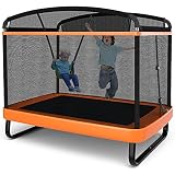 Giantex 6 Ft Kids Trampoline with Swing, Max Load 220lbs, Indoor Small Trampolines for 2 Kids, with Safety Enclosure Net, Built-in Zipper, ASTM Approved Toddler Rectangle Trampoline for 3-8 Year Old