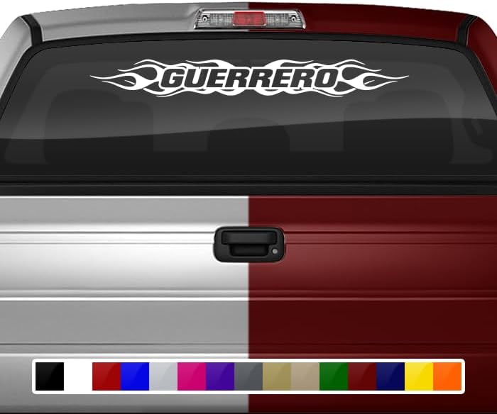 Guerrero MX Mexico Decal Sticker Windshield Window Vinyl Graphic Banner Rear Back Car Truck SUV Vehicle Estado Calcomanía Troca Carro Flame Fire