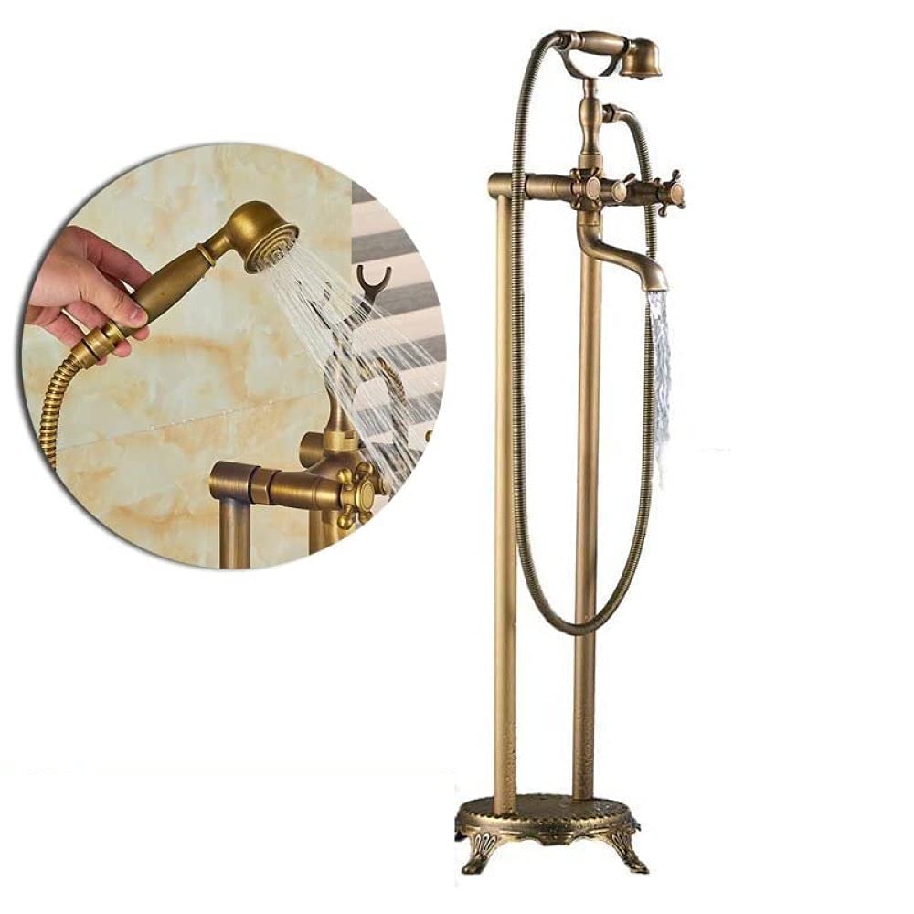 NGDFGR Brushed Nickel Bathtub Faucet Dual Handle Floor Mounted Tub Sink Mixer Faucet Brass Bathroom Bath Shower Set Tap,Brushed Nickel B,Antique Brass a