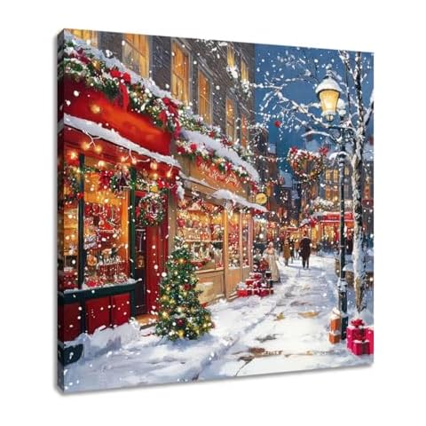 Yelash Festive Village Christmas Poster Art Print, Holiday Decorations and Cheer, Joyful Christmas Wall Art, Winter Holidays Whimsical Gift Print Décor 12 x 12 Cover