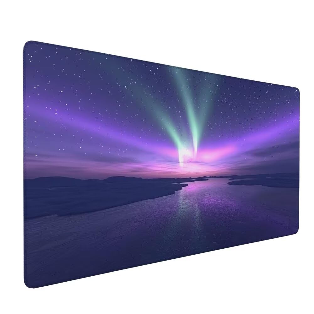 Viola Tappetino Mouse XXL 1000x500x3mm, Gaming Tappetino Mouse Aurora Mousepad con Base in Impermeabile Gomma Antiscivolo per Tastiera Computer Ufficio Idea Regalo Festa del Papà e Compleanno X-982
