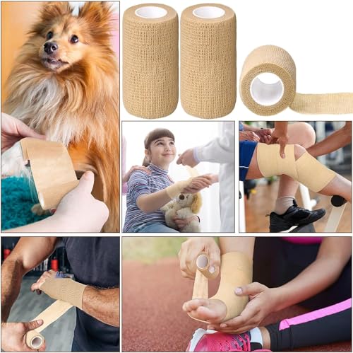 Image of A-Tape Breathable Self Adhesive Cohesive Bandage for Humans & Pets (Dogs, Cats, Birds) -Sports, Wrap, Athletic, Non Woven First Aid Medical, Wrist, Swelling (10 cm X 4.5 mtr) (Pack Of 4, Beige)