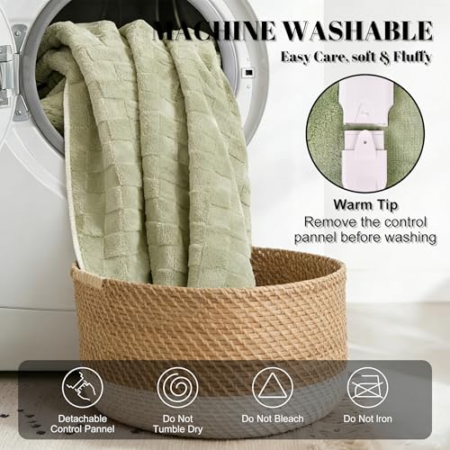 Image of IUUI Heated Blanket Electric Throw Checkered- 62x84 Inches Soft Flannel Heating Blanket for Girls & Women, Fast Heating Blanket 6 Heating Levels & 2 Hours Auto Off ETL Certification(Sage Green, Twin)