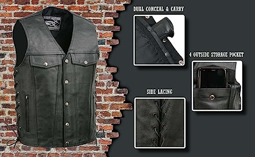 EL5360 Black Motorcycle Leather Vest with Denim Style Pockets -Riding Club Adult Vests2