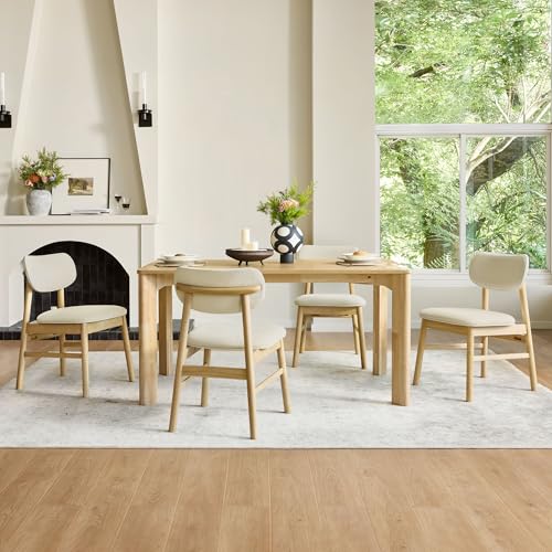 Image of CHITA 59 inch Mid Century Modern Dining Table for 6, Rectangle Wood Kitchen & Dining Room Table, Solid Rubberwood Frame, Oak Venner