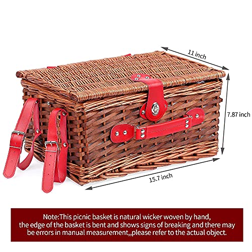 image for E-riding Wicker Picnic Basket Set for 4 Persons with Large Insulated C