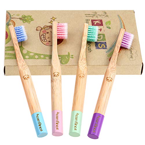 Bamboo Toothbrush for Kids | Soft Spiral Bristles Toothbrushes, Biodegradable & Compostable Eco-Friendly Wooden Toothbrush, (4 Pack)