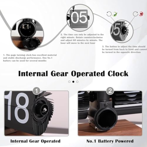 Metal Flip Desk Clock (Black), Retro Vintage Design Auto Flip Clock Desk Clock Table Clock Large Number Battery Powered Internal Gear Operated - Analog, 8.3 Inch - Image 7
