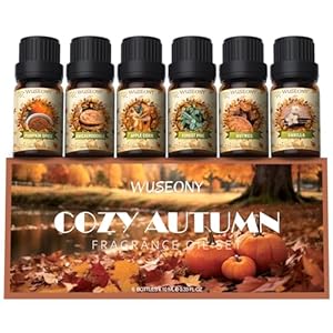 Fall Essential Oil for Diffusers, Autumn Fragrance Oil Set, Aromatherapy Oils Gift Set for Candle Soap Making – Apple Cider, Nutmeg, Snickerdoodle, Vanilla, Forest Pine, Pumpkin Spice, 6x10ml