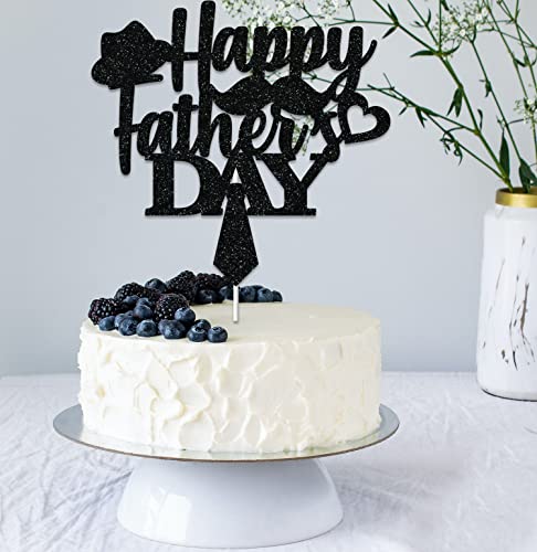 Jozon Black Glittery Happy Father's Day Cake Topper Fathers Day Cake Pick With Tie Hat Beard Heart Signs Best Dad Ever Dads Day Cake Topper Father's Day Party Cake Decorations Supplies #TOP4