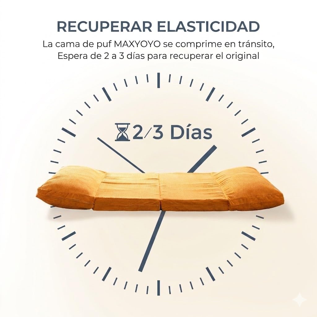 MAXYOYO Puf plegable de pana con relleno de espuma extragrueso de 4 pliegues para adultos, incluye funda extraíble y lavable a máquina para sala de estar, naranja, 75 x 240 cm