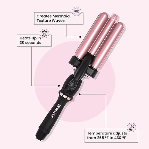 Miniatura 3 de BEACHWAVER - Ondulador de pelo de triple barril 3B para ondas de sirena fáciles. Simplemente sujeta, desliza y repite