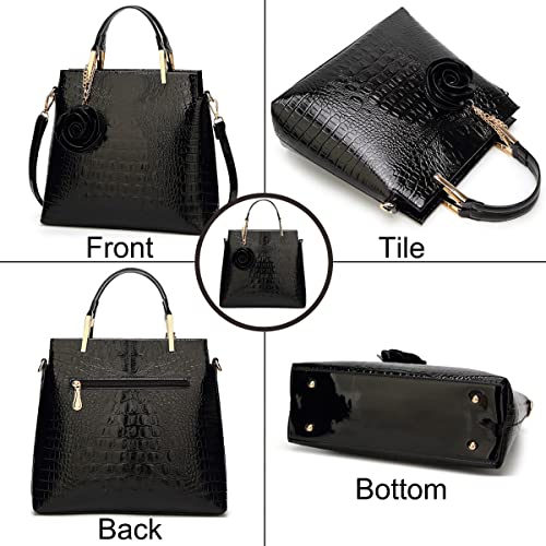 Bolso de mujer con patrón de cocodrilo y asa superior miniatura 5