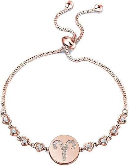 Rose Gold Zodiac Sign Adjustable Bracelet Birthday Gift for Women