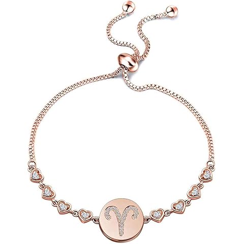ENSIANTH Rose Gold Zodiac Sign Adjustable Bracelet Birthday Gift for Women