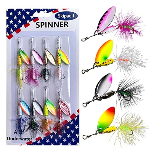 Skipaelf Trout Spinners Fishing Spinner Bait,Handmade Spinnerbait with Trout Flies,Bright Color Spinner Baits,Hard Metal Fishing Lures for Trout Bass Walleye Panfish Pike Freshwater 1/4oz