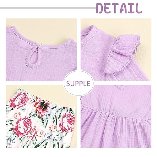 Image of Axumity Kid Girl Clothes Ruffle Sleeve Top Floral Allover Pants 3-9 Years Fall Outfit Set