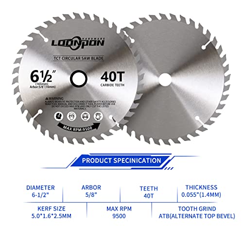 6-1/2 Inch Circular Saw Blade With 5/8 Inch Arbor, 40T Saw Blades For Various Wood Plastic Metal Cutting (2Pcs) #TOP1