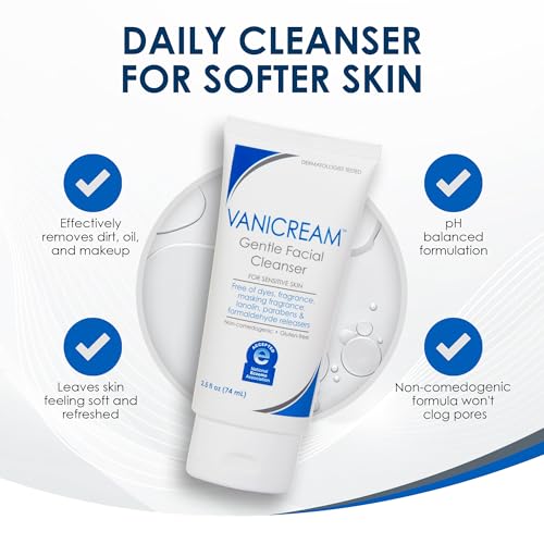 Image of Vanicream Gentle Facial Cleaner, 2.5 Fl Oz, Formulated without Common Irritants for Sensitive Skin, Removes Makeup, Dirt & Excess Oils, Non-Comedogenic, pH-Balanced Face Wash (Pack of 12)