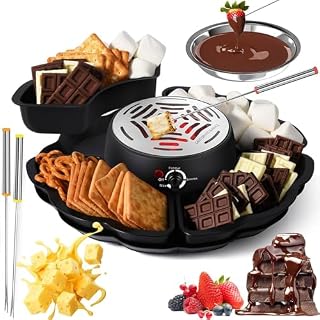 S'mores - Olla eléctrica para hacer fondue con calentador de temperatura controlada, 4 tenedores para asar, 4 bandejas desmontables, perfecta para fiestas de cumpleaños infantiles