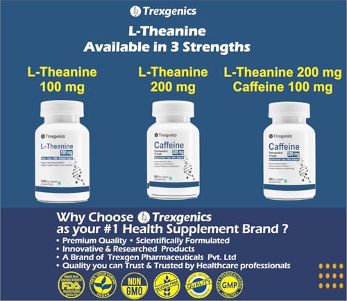 Image of Trexgenics L-THEANINE 200 mg, Double strength Stress, Focus, Mood, Relaxation Support (60 Veg Capsules)