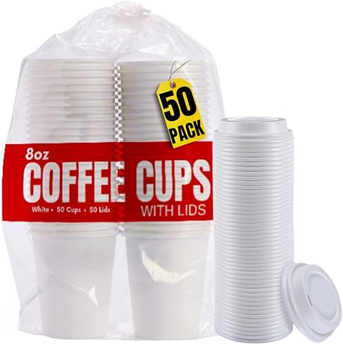Miniatura 7 de Tazas de café de 8 onzas con tapas desechables de papel para café caliente (50 tazas y 50 tapas)