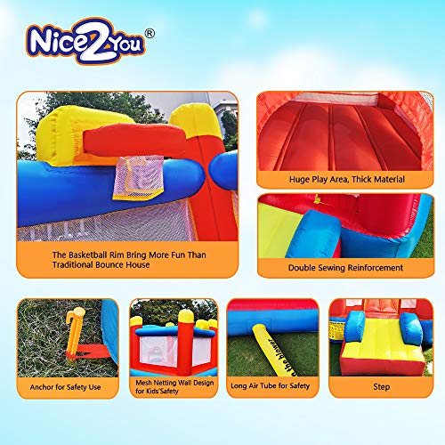 Nice2you Bounce House Indoor Outdoor Kid Party Jump Castle Inflatable Bouncer (Red)