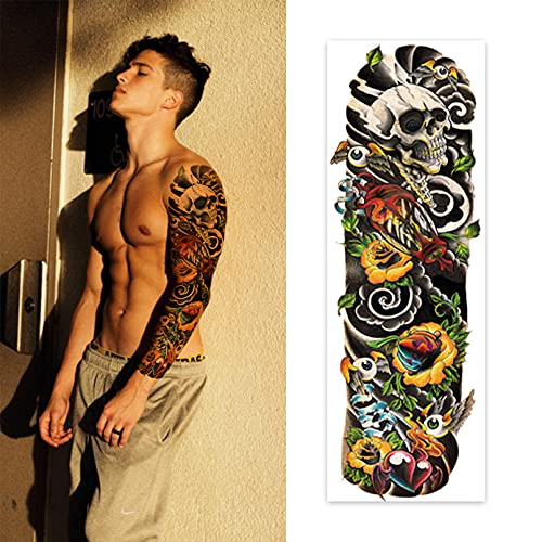 Aresvns Full arm Temporary Tattoo for Men and Women (L19“xW7”),Waterproof temporary sleeve tattoo,extra large fake tattoos for adults and kids Christmas Gift
