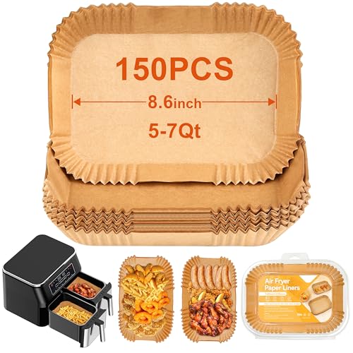 Seaflar 8.6 inch Rectangle Air Fryer Liners 150Pcs Parchment Paper for Baking BPA-Free Air Fryer Liners Disposable Air Fryer Accessories Compatible with Ninja AF300UK AF400UK Tower Instant