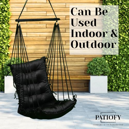 Image of Patiofy Jhula for Balcony /Swing for Balcony for Adult /Jhoola for Home /Wooden Swing Indoor /Hammock /Suitable for Indoor & Outdoor / 120Kgs Weight Bearing Capacity (Black)