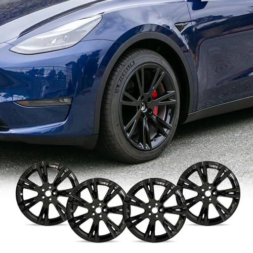 Mayde 19-Inch Wheel Covers fits 2020-2024 Tesla Model Y Rims, Replacement Hub Caps (Set of 4, Gloss Black)