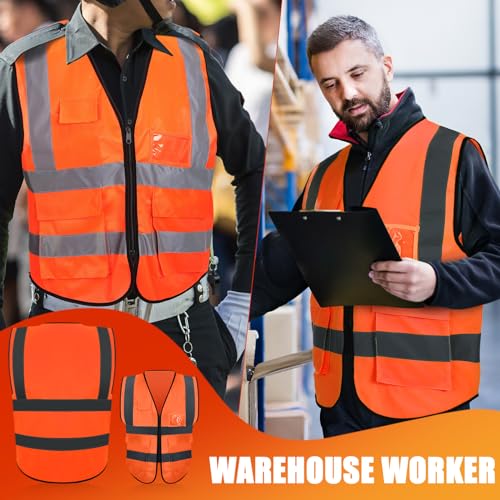 Image of JaGely 15 Pack Safety Vests with Pockets Zipper,Large,Orange Red