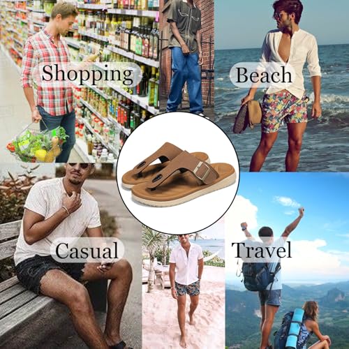 Image of Mens Sandals Adjustable Buckle Straps with Arch Support Lightweight Comfort Beach Sandals Soft Cushion Footbed Summer Slippers Open Toe Slides for Indoor and Outdoor