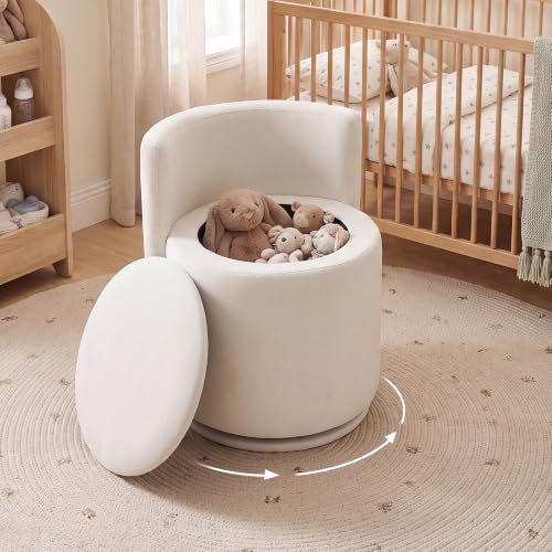 DEKKETO Pouf Coiffeuse avec Rangement, Tabouret Pivotant 360°, Beige