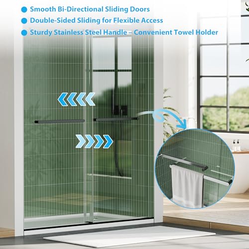 Image of Shower Doors 56-60 inch W x 74 inch H, Frameless Double Sliding Door, 1 /4 inch (6mm) Clear Tempered Glass, Space-Saving Design for Modern Bathrooms