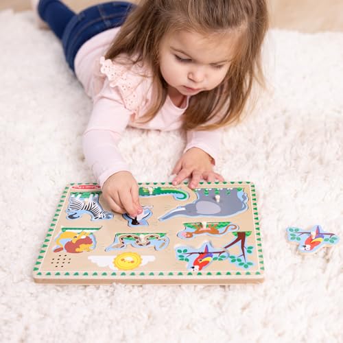 Image of Melissa & Doug Zoo Animals Sound Puzzle - 8-Piece Wooden Peg Puzzle with Light-Activated Sounds, Music Learning Toy for Toddlers and Preschoolers Ages 2+ (Pack of 12)