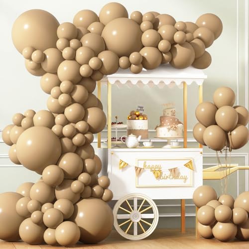 APLANET 150pcs Vanilla Brown Balloons Different Sizes 18 12 10 5 Inch Boho Light Brown for Birthday Wedding Anniversary Baby Shower Party Supplies Arch Kit Decoration