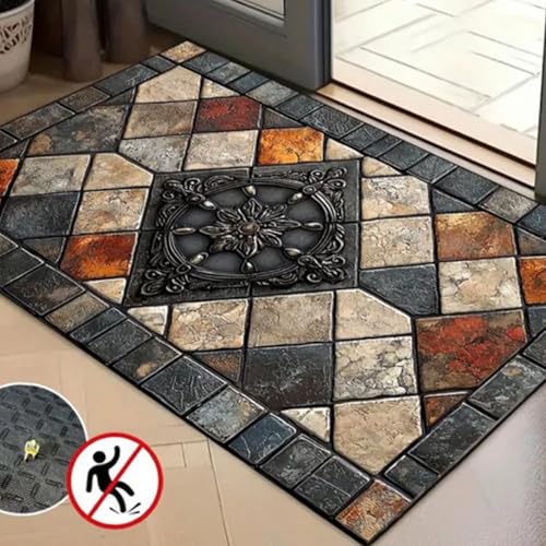 Alfombra de área retro tapete cuadrado lavable con base antideslizante 3