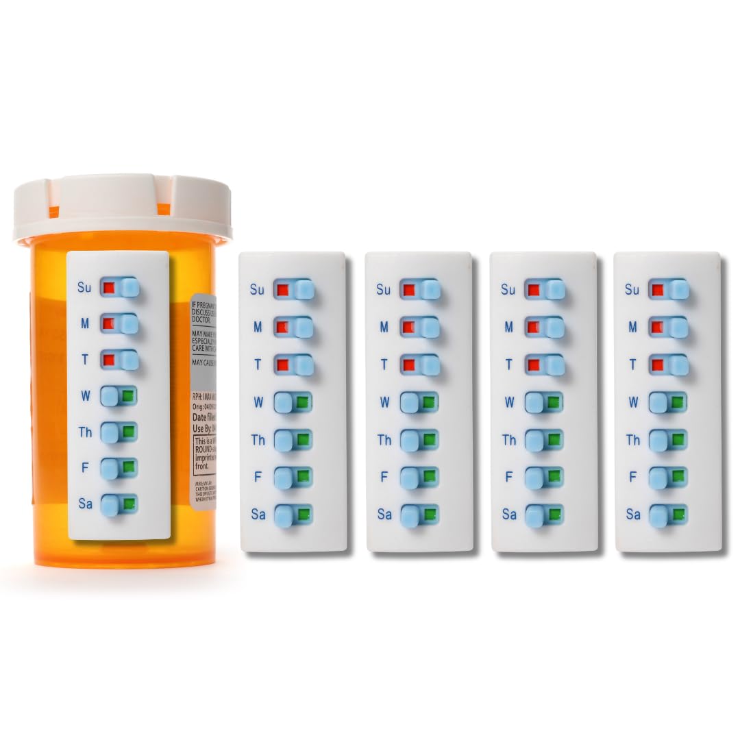 The Original Take-n-Slide Medication Tracker and Reminder~ 5 Count Package ~ Reusable Pill Trackers | Attach to Your Bottle (NOT Included) | Pill Organizer Alternative
