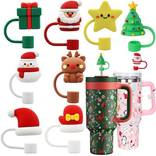 8Pcs Christmas Straw Toppers for Stanley Cup30&40 oz,10mm 0.4in Christmas Straw Covers for stanley cup accessories Dust-Proof Reusable Straw Tips Lids for Christmas Gifts
