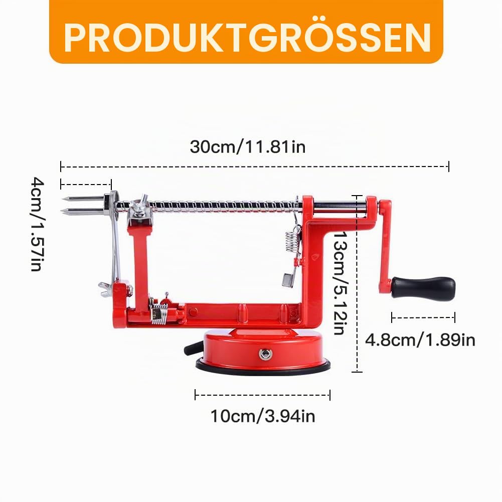 Apfelschäler 3 In 1 Mit Kurbel, Apfelschneider, Apfelentkerner, Apfelschälmaschine Mit Stahlklingen, Multifunktionale Schälmaschine Für Obst Und Gemüse, Rot