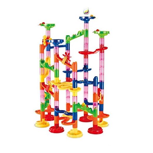 Elongdi Marble Run Race Coaster Set, Marble Run Railway Toys [ 105 Pieces ] Construction Toys Building Blocks Set Marble Run Race Coaster Maze Toys for Kids