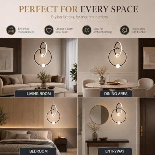 Image of Smartway Addison 65W LED Hanging Pendant Light for Living Room, Dining Table, Bedroom & Office | Modern Intersecting Ring Design | 3 Color Modes | Premium Hanging Lamp