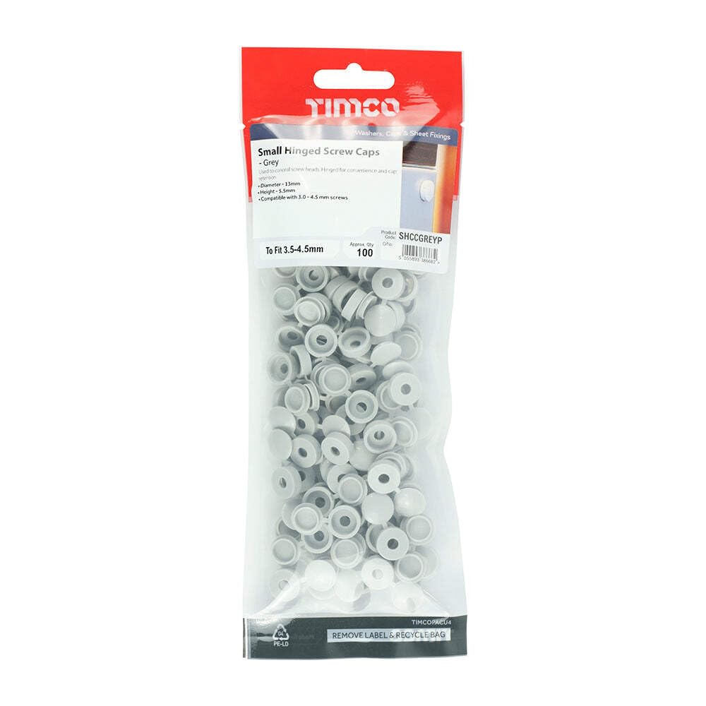 TIMCO Small Hinged Screw Cap -L Grey To fit 3.0 to 4.5 Screw Grey Pack 100