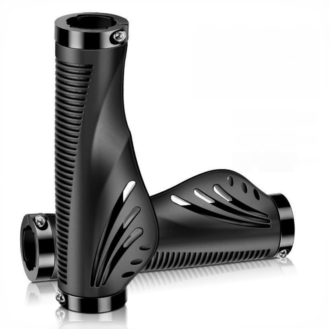 Bike Handle Grips with Aluminum Lock Bike Handlebar Grips Cover Non-Slip Rubber Bicycle Handle Grips Comfort Ergonomic Finger Bars Solid Lock on Grip for MTB BMX Enduro Downhill Thumb Pad All Day