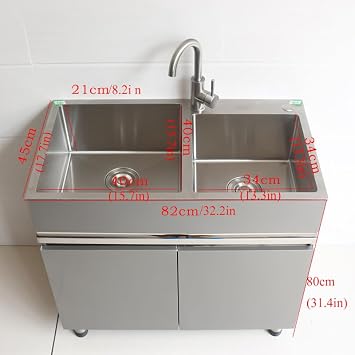 Utility Sink Cabinet,Free Standing Kitchen Stainless Steel Sink Cabinet, Bathroom Vanity Cabinet, Bathroom Cabinet with Sink Combo(82x45cm/32.2x17.7in)